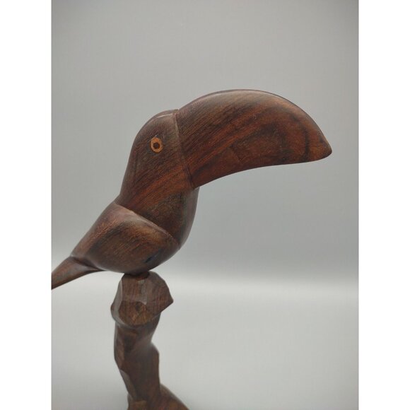Vintage 12" Toucan Carved Wood Folk Art Sculpture, Two Pieces, MCM Bird Parrot - Picture 7 of 16
